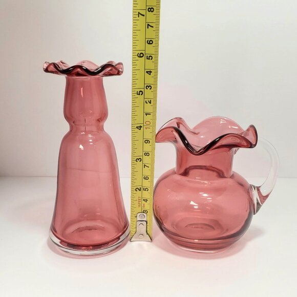 Vintage Cranberry Glass Style Glass Vases โ Set of 2 - Picture 5 of 5